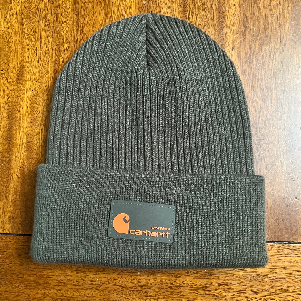 Nwot Carharrt Ribbed Knit Rubber Patch Beanie / Green